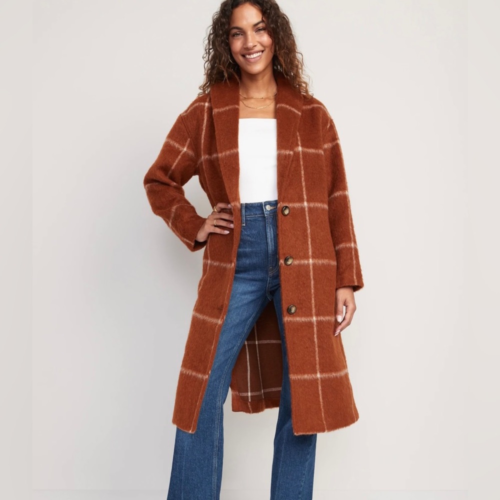 NWT Relaxed Plaid Soft-Brushed Overcoat
